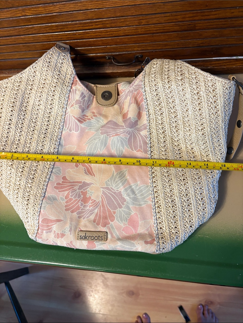 Sakroots Beige Crochet Shoulder Bag with Pastel Floral Panel - Picture 7 of 10